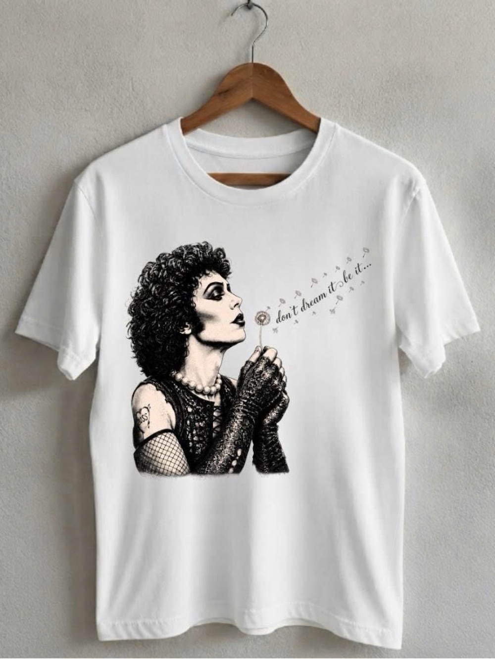 Gildan Tim Curry White Graphic Women's Tee - 'Don't Dream It, Be It'